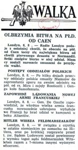 Fragment gazety konspiracyjnej „Walka” informujący m.in. o bitwie pod Ronticelli Ze zbiorów Mazowieckiej Biblioteki Cyfrowej