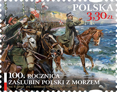 Znaczek 100. rocznica zaślubin Polski z morzem. Źródło: Poczta Polska S.A.